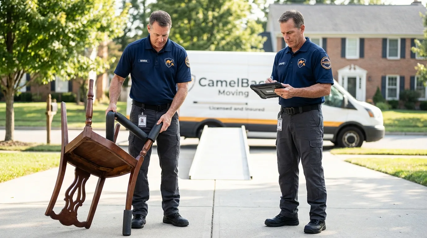 Movers inspecting furniture for damage prevention before loading in Braidwood, IL