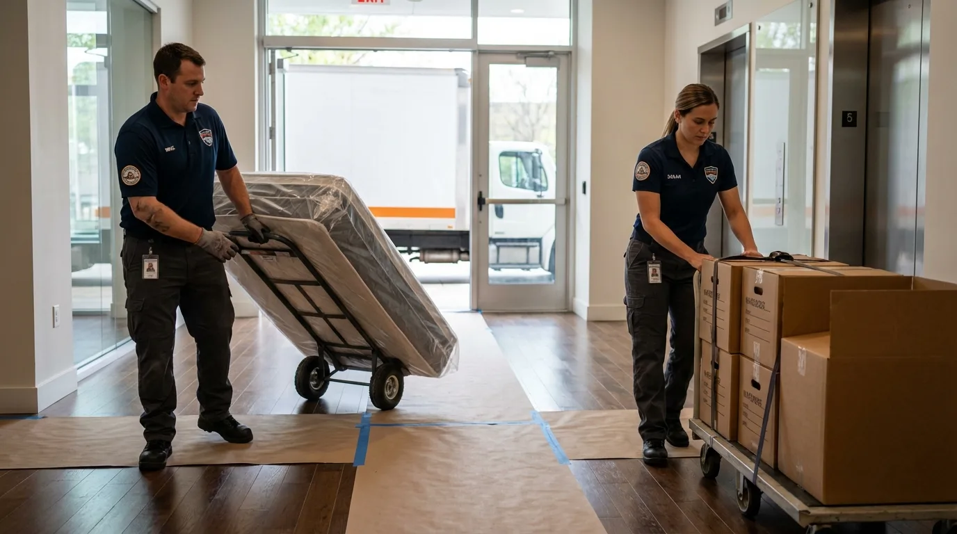 Professional apartment movers loading elevator in Braidwood, IL